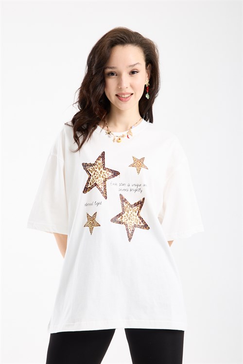 Wholesale Womens White Oversized Printed T-Shirt