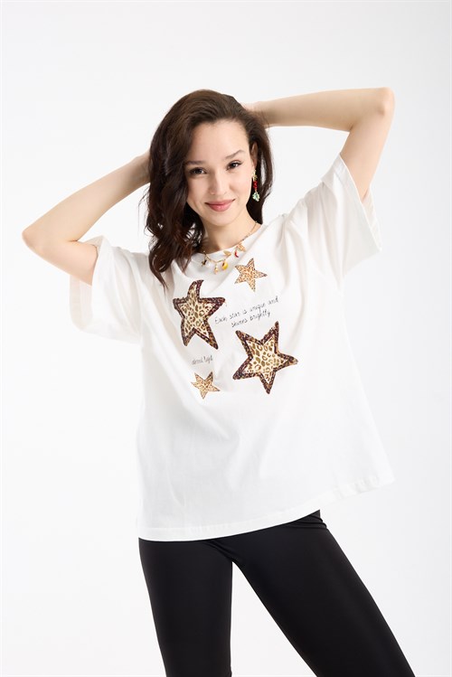 Wholesale Womens White Oversized Printed T-Shirt