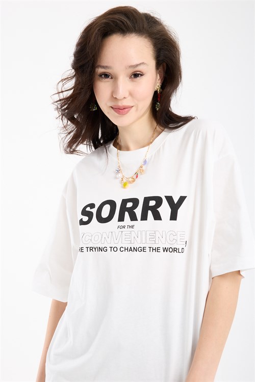 Wholesale Womens White Oversized Printed T-Shirt