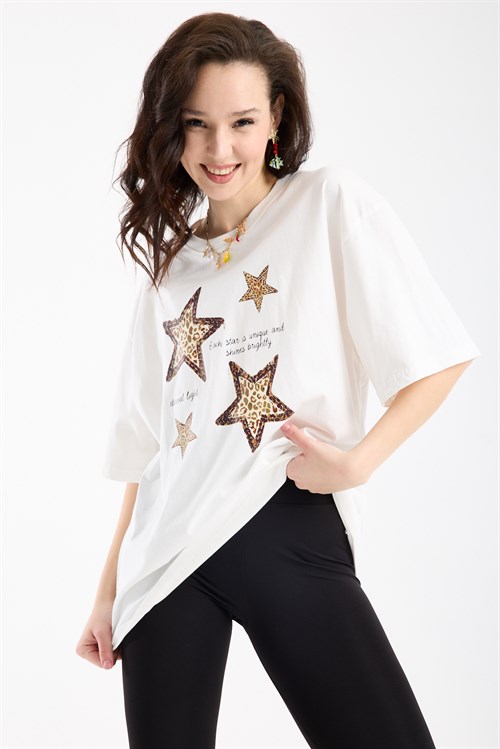 Wholesale Womens White Oversized Printed T-Shirt