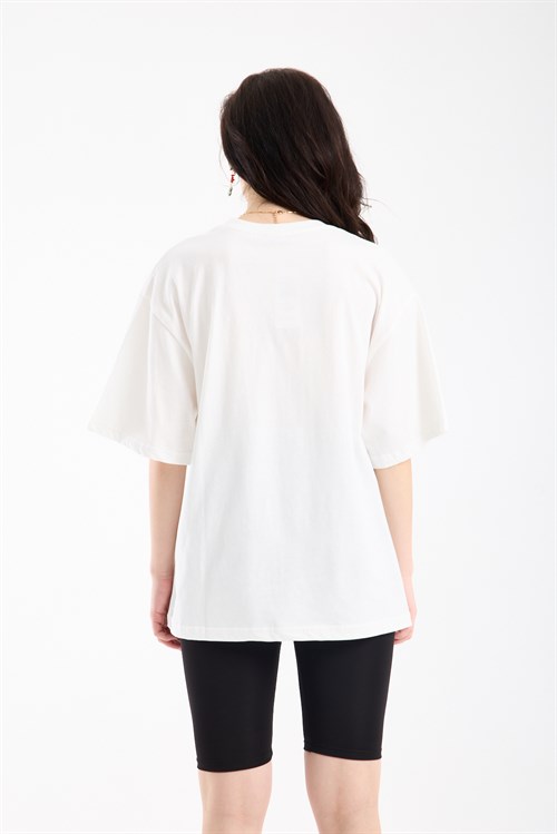 Wholesale Womens White Oversized Printed T-Shirt