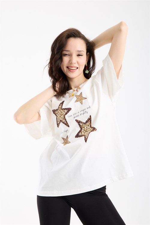 Wholesale Womens White Oversized Printed T-Shirt