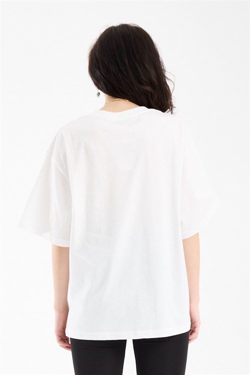 Wholesale Womens White Oversized Printed T-Shirt