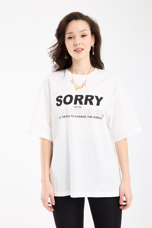 Wholesale Womens White Oversized Printed T-Shirt