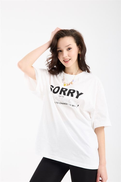 Wholesale Womens White Oversized Printed T-Shirt