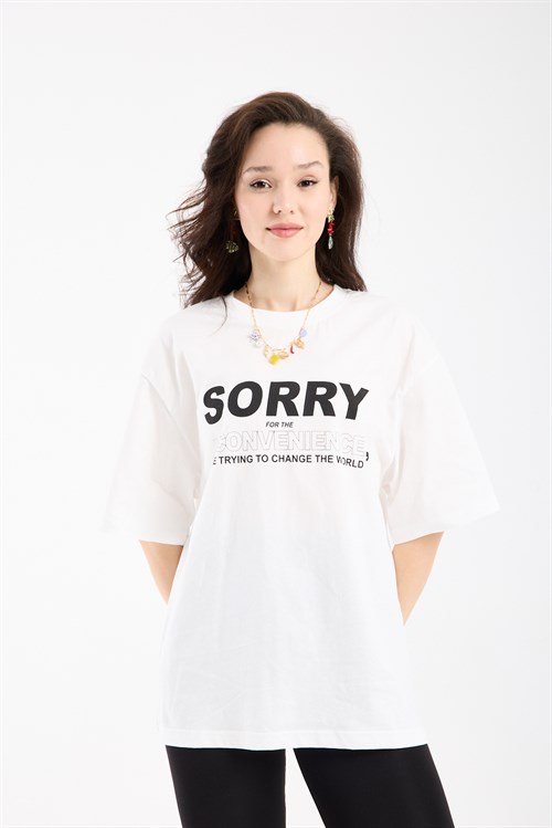 Wholesale Womens White Oversized Printed T-Shirt