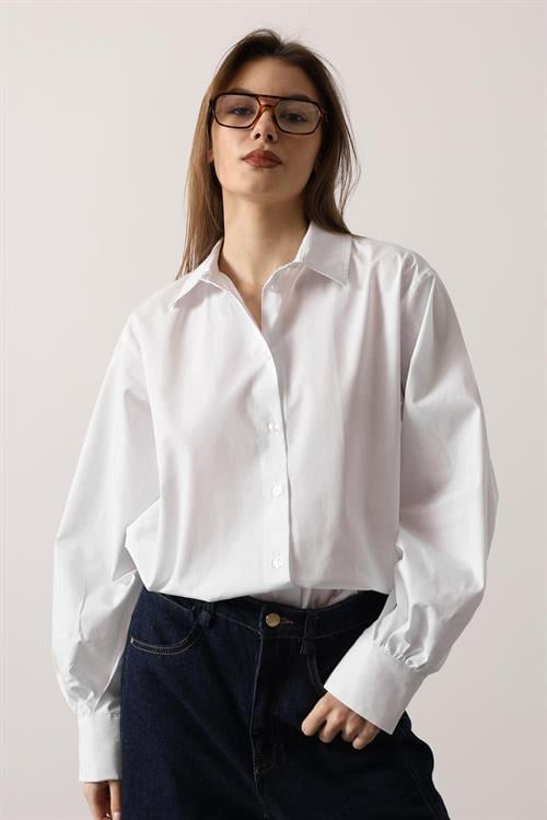 Wholesale Womens White Oversized Shirt with Bishop Sleeves