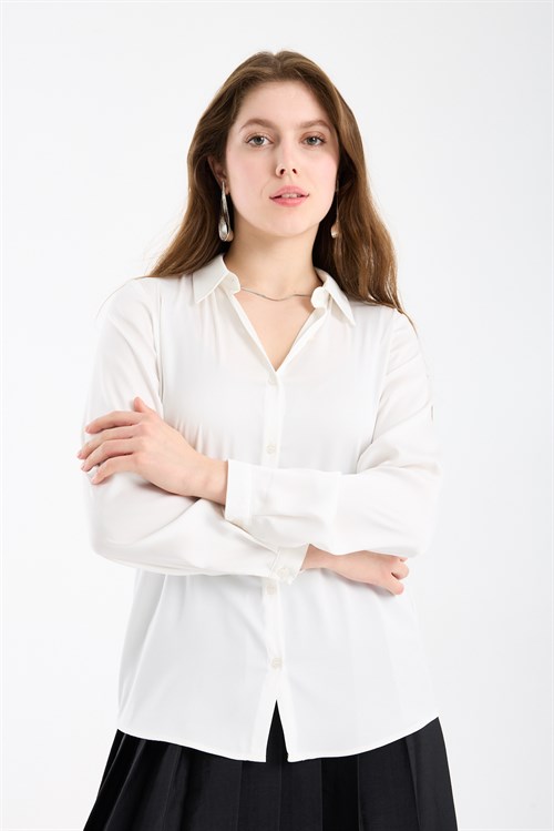 Wholesale Womens White Satin Long-Sleeve Shirt