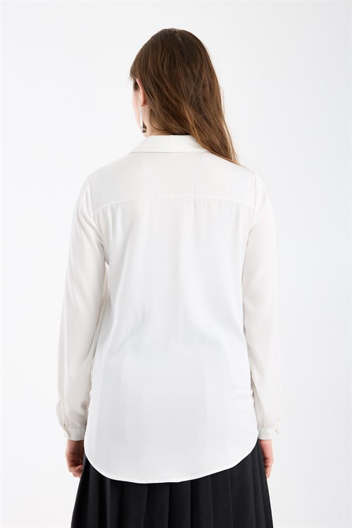 Wholesale Womens White Satin Long-Sleeve Shirt