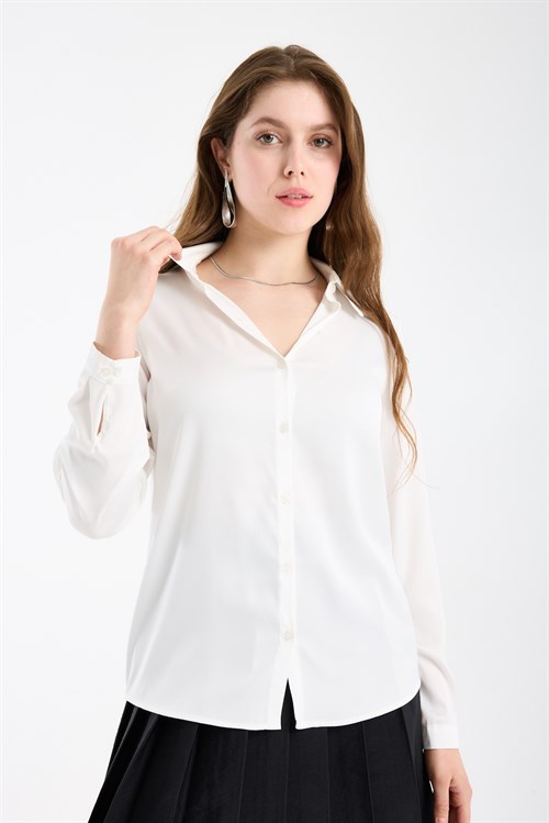 Wholesale Womens White Satin Long-Sleeve Shirt
