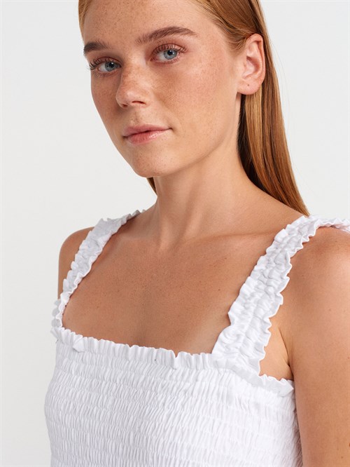 Wholesale Womens White Shirred Strappy Blouse