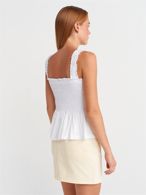 Wholesale Womens White Shirred Strappy Blouse
