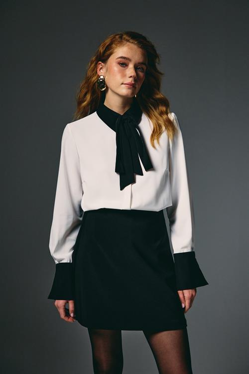Wholesale Womens White Shirt with Black Collar and Cuffs