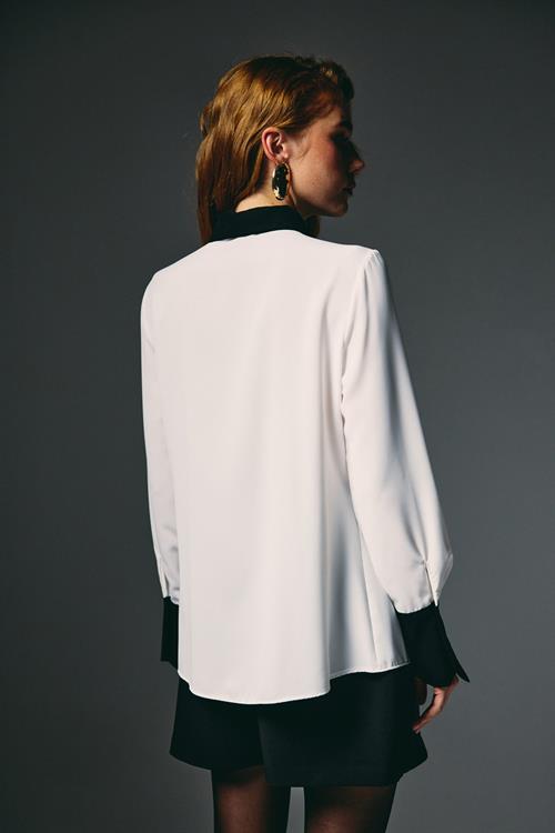 Wholesale Womens White Shirt with Black Collar and Cuffs