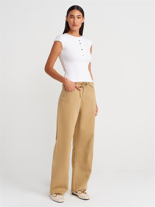 Wholesale Womens White Short-Sleeve Top with Buttoned Half Placket