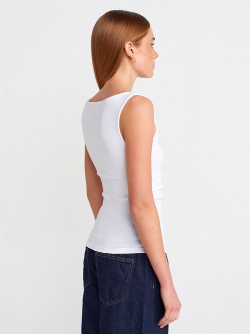 Wholesale Womens White Side Gathered Boat-Neck Top