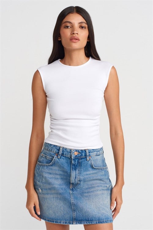 Wholesale Womens White Side Gathered T-Shirt