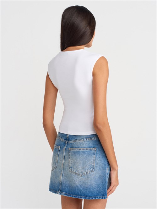 Wholesale Womens White Side Gathered T-Shirt