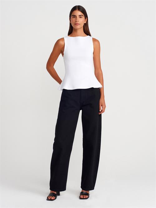 Wholesale Womens White Sleeveless Boat-Neck Peplum Blouse