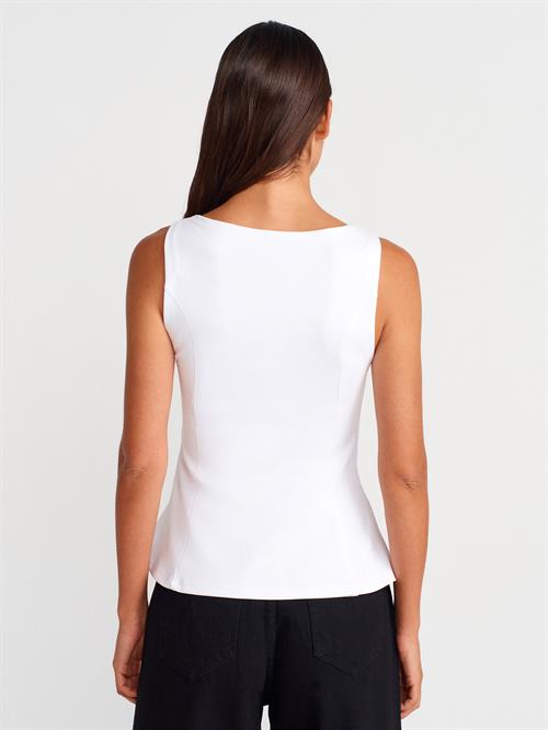 Wholesale Womens White Sleeveless Boat-Neck Peplum Blouse