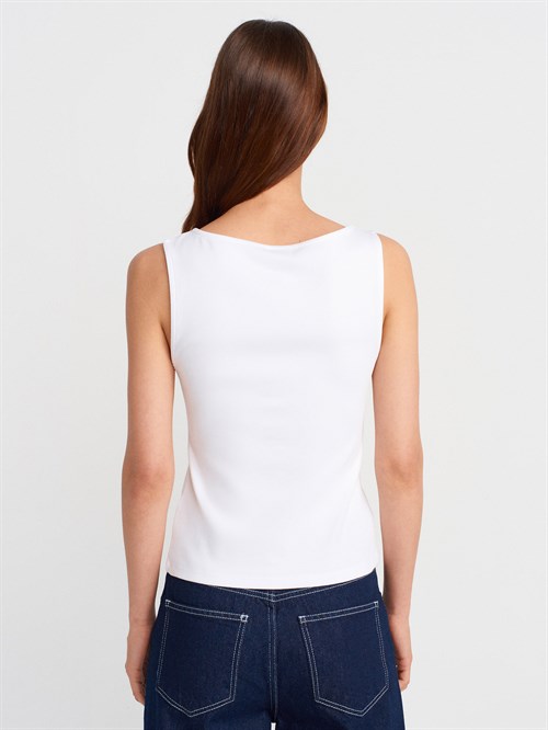 Wholesale Womens White Sleeveless Top with Two-Way Zipper