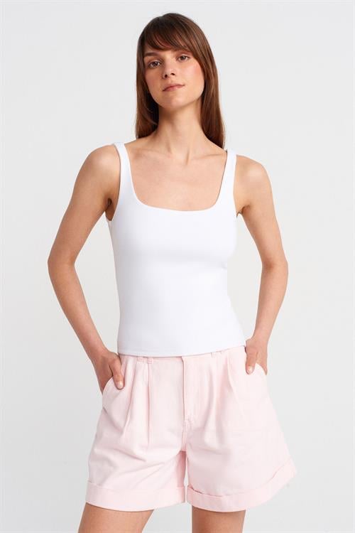 Wholesale Womens White Square-Neck Tank Top with Open Back