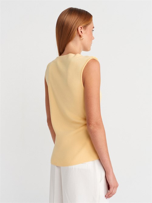 Wholesale Womens Yellow Boat-Neck Draped Fine Knit Blouse