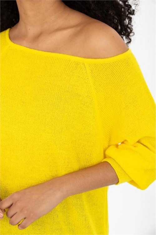 Wholesale Womens Yellow Boat-Neck Mercerized Knit Sweater with Raglan Sleeves