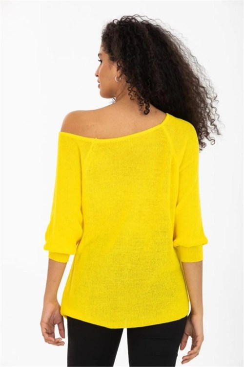 Wholesale Womens Yellow Boat-Neck Mercerized Knit Sweater with Raglan Sleeves