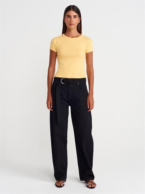 Wholesale Womens Yellow Crew-Neck T-Shirt with Contrast Trim