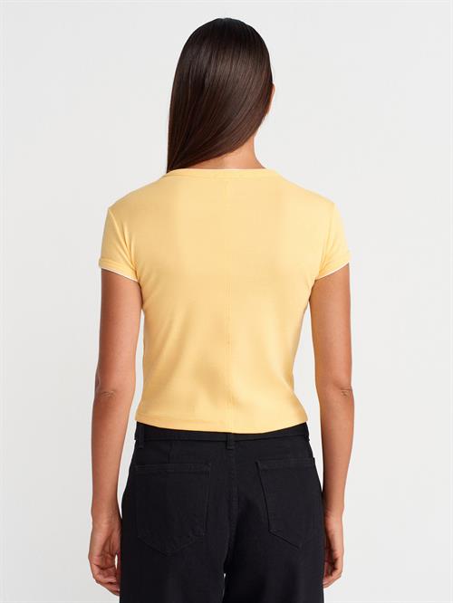 Wholesale Womens Yellow Crew-Neck T-Shirt with Contrast Trim