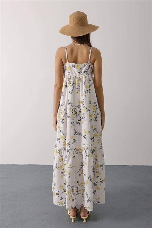 Wholesale Womens Yellow Floral Empire-Waist Tiered Maxi Sundress