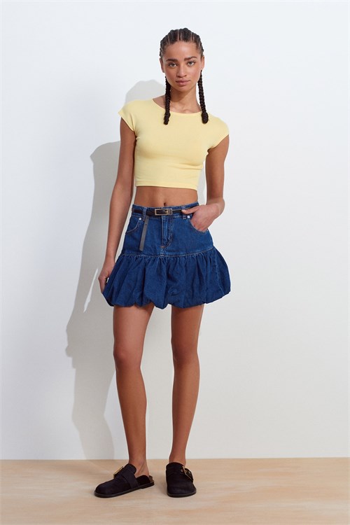 Wholesale Womens Yellow Modal-Cotton Cropped T-Shirt