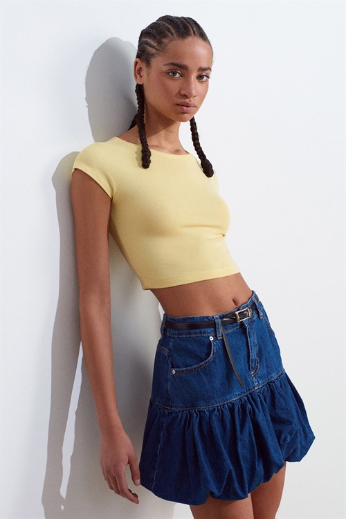 Wholesale Womens Yellow Modal Cotton Crop T-Shirt