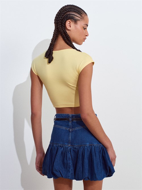 Wholesale Womens Yellow Modal Cotton Crop T-Shirt