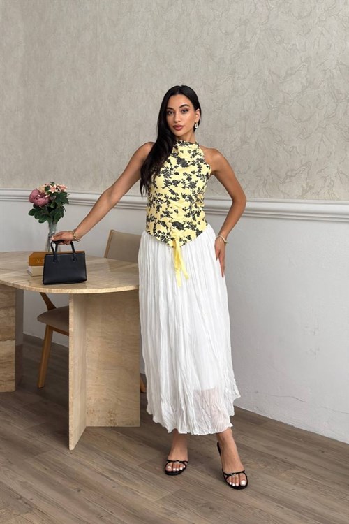 Wholesale Yellow Corset Blouse and Maxi Skirt Set
