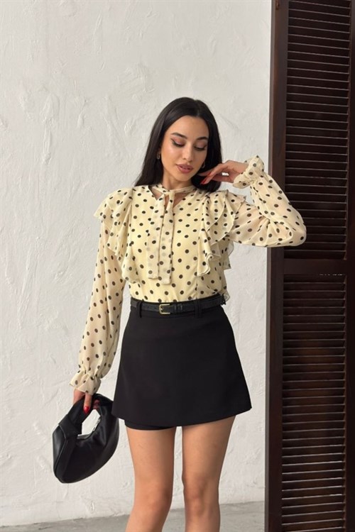 Wholesale Yellow Polka Dot Chiffon Blouse