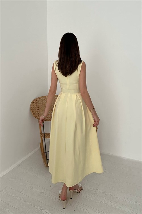 Wholesale Yellow Flared Dress with Matching Belt