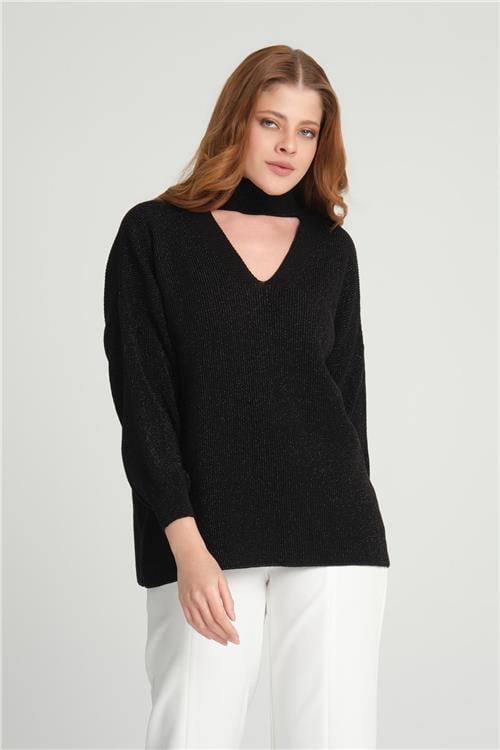 Women choker-neck sweater wholesale Black color 683173