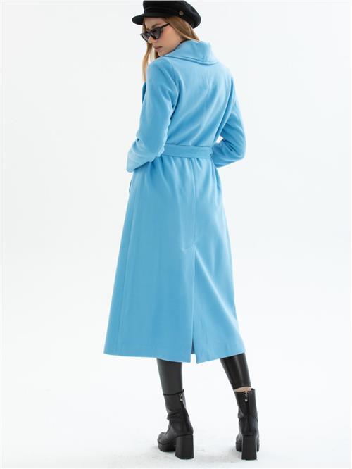 Women coat with belt wholesale Azure Blue color