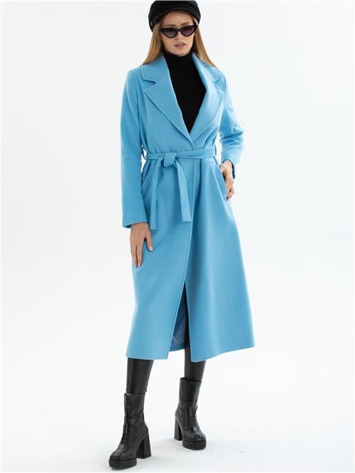 Women coat with belt wholesale Azure Blue color