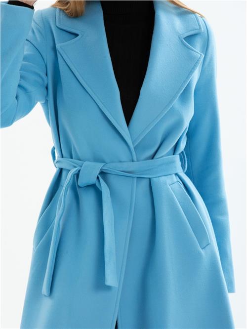 Women coat with belt wholesale Azure Blue color