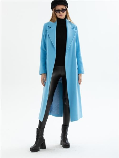 Women coat with belt wholesale Azure Blue color