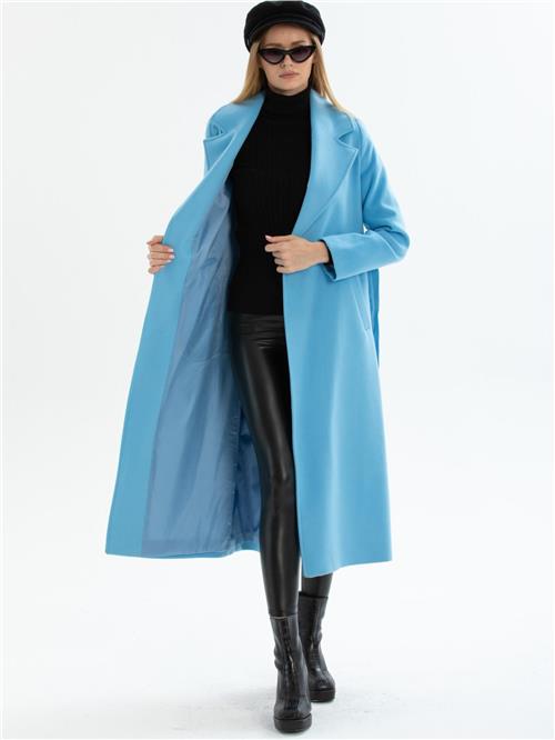 Women coat with belt wholesale Azure Blue color