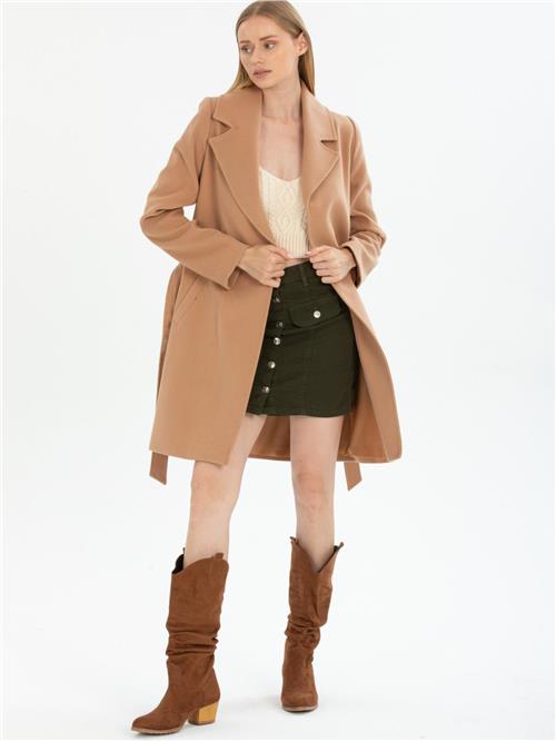 Women coat with belt wholesale Beige color