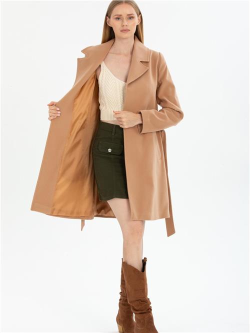 Women coat with belt wholesale Beige color