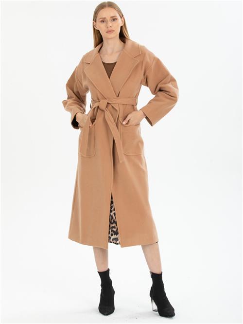 Women coat with belt wholesale Beige color