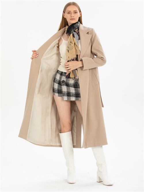 Women coat with belt wholesale Beige color