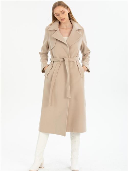 Women coat with belt wholesale Beige color