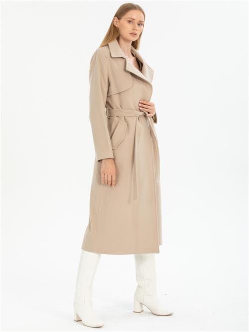 Women coat with belt wholesale Beige color